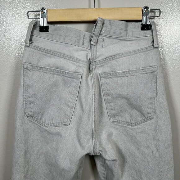 Agolde Criss Cross Jeans Size 24 Gray Frayed Hem Straight Leg High Rise Denim - Picture 10 of 12